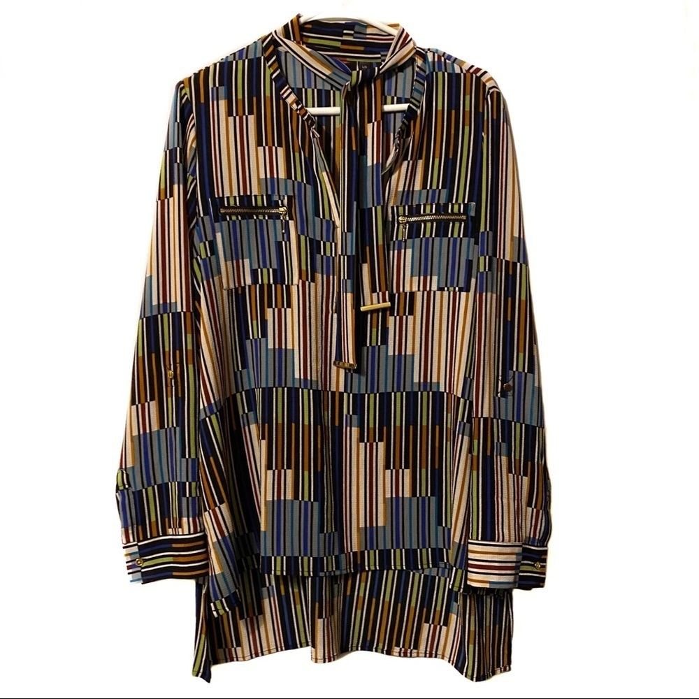 Rafaella geo stripe tie detail career blouse large‎ - Picture 2 of 8